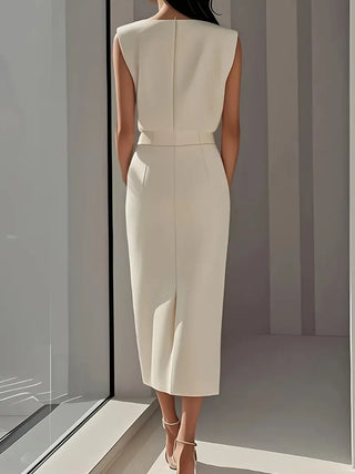 Jupe midi femme taille haute | Bouton