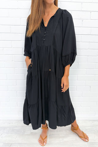 Damen Knopf Lockeres Kleid | Boho Midi