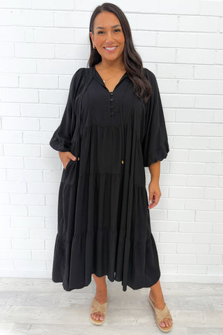 Damen Knopf Lockeres Kleid | Boho Midi