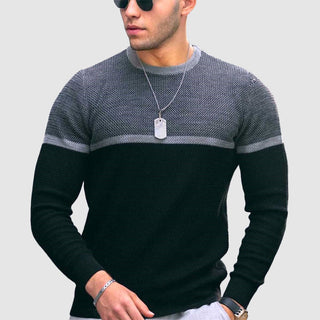 Men's Two-Tone Knit Sweater | Crew Neckline