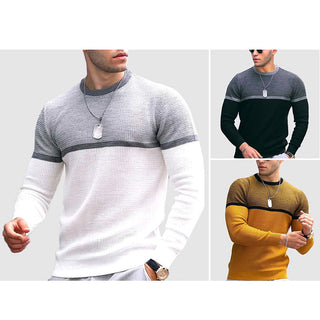 Men's Two-Tone Knit Sweater | Crew Neckline