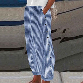 Damen Gestreifte Casual Hose | Knopfdetail