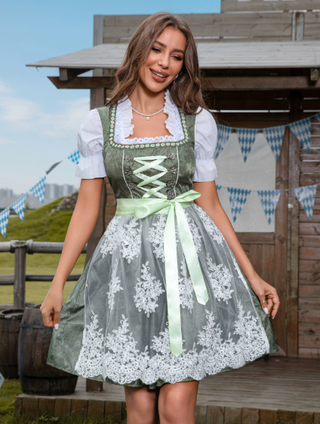 Robe Dirndl Oktoberfest pour femmes | Tablier brodé & corsage à lacets