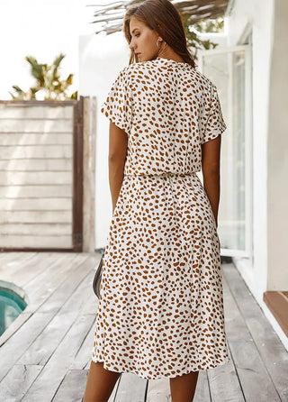 Damen Bedrucktes Midi Kleid mit Knöpfen | Taillengürtel