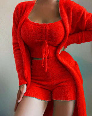 Women's 3-piece lounge set | Crop top, shorts, and cardigan