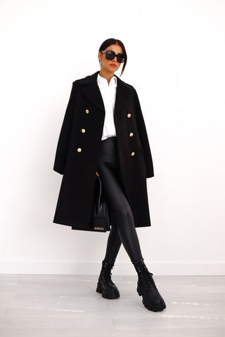 Women's trench coat | Double-breasted with texture & long cut