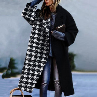 Women's Winter Long Coat | Checkered Pattern