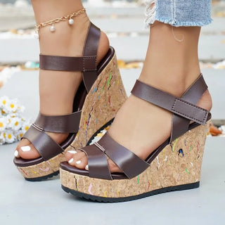 Damen Keilsandalen mit Kreuzriemen | Plateau