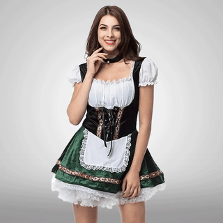 Vestido dirndl del Oktoberfest para mujer | Mini con delantal y cordones