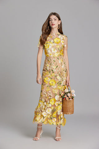 Vestido bordado para mujer con estampado floral | Maxi
