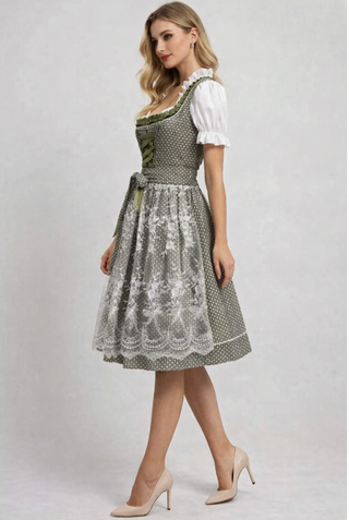Damen Oktoberfest Dirndl Kleid | Schürze & Kurzarm-Bluse