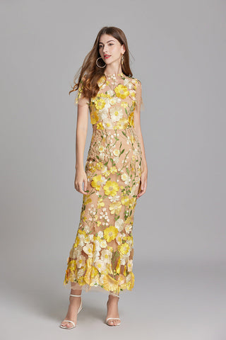Vestido bordado para mujer con estampado floral | Maxi