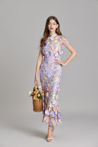 Vestido bordado para mujer con estampado floral | Maxi