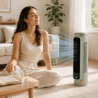 Grüner tragbarer klingenloser Turmventilator für den Sommer