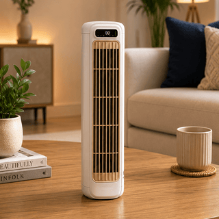 Leiser tragbarer Turmventilator in Weiß und Grau, Produktübersicht