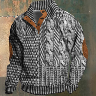 Men's Cable Knit Half-button Sweater | Elbow Patch