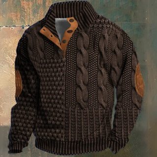 Men's Cable Knit Half-button Sweater | Elbow Patch