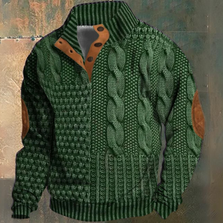 Men's Cable Knit Half-button Sweater | Elbow Patch