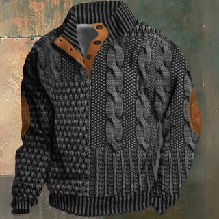 Men's Cable Knit Half-button Sweater | Elbow Patch