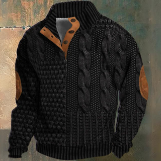 Men's Cable Knit Half-button Sweater | Elbow Patch