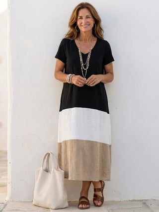 Robe d'été pour femme style blocs de couleur | Maxi