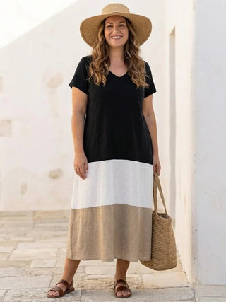 Robe d'été pour femme style blocs de couleur | Maxi