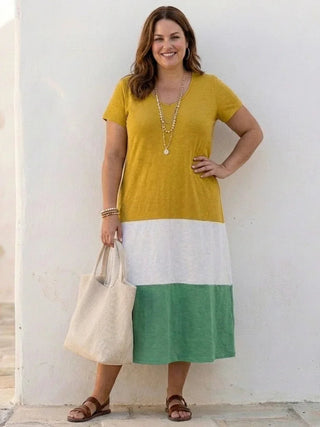Robe d'été pour femme style blocs de couleur | Maxi