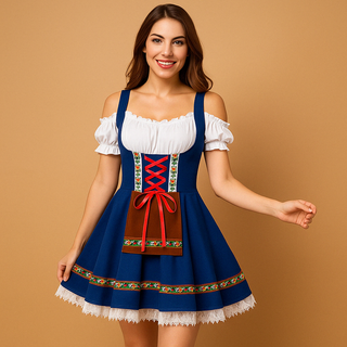 Damen Oktoberfest Dirndlkleid | Kariertes Mieder zum Schnüren