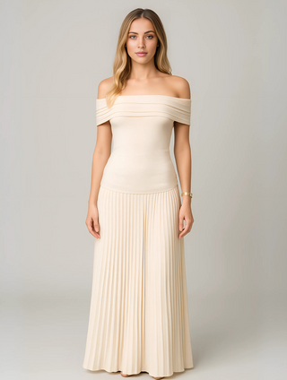 Vestido sin hombros para invitadas de boda para mujer | Maxi