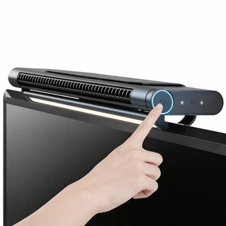 Schwarzer klingenloser USB Monitorventilator für das Büro, Frontansicht