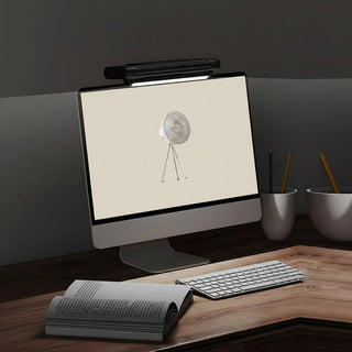 Schwarzer klingenloser Monitorventilator, Seitenansicht mit USB-Anschluss