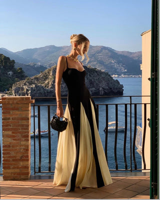 Robe de soirée contrastée pour femme | Maxi