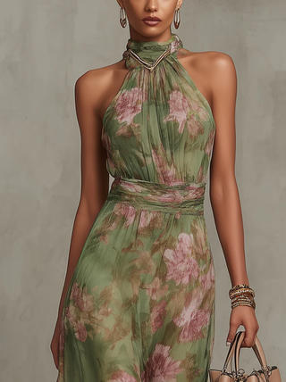 Vestido para mujer con estampado de flores y escote halter | Maxi