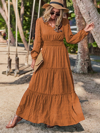 Women's Long Sleeve Maxi Dress | Tiered Design