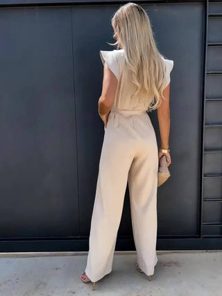 Damen Eleganter Jumpsuit mit Rüschen | Weites Bein