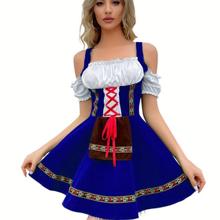 Damen Oktoberfest Dirndlkleid Schulterfrei | Mini zum Schnüren