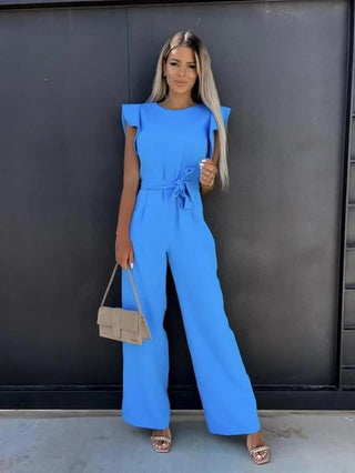 Damen Eleganter Jumpsuit mit Rüschen | Weites Bein