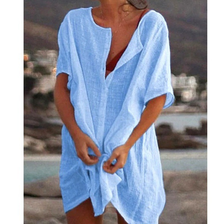 Robe décontractée à boutons et manches courtes femme | Mini