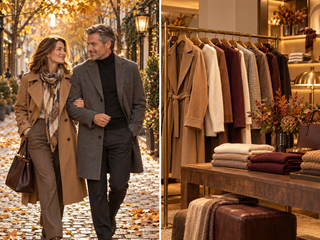 Herbstkollektion – elegantes Paar beim Einkaufen
