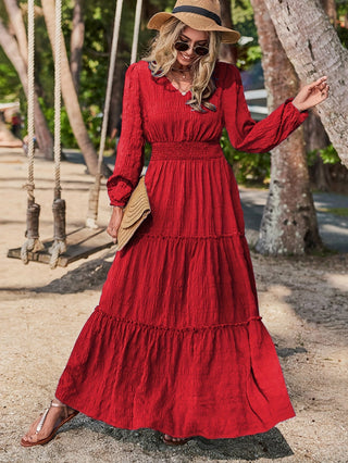 Women's Long Sleeve Maxi Dress | Tiered Design