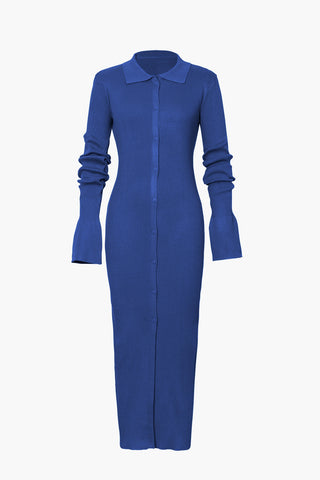 Damen-Langarmkleid mit Rippstrick | Maxi