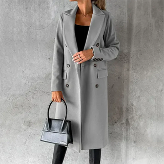 Women's Winter Trench Coat | Double-breasted with Notched Collar