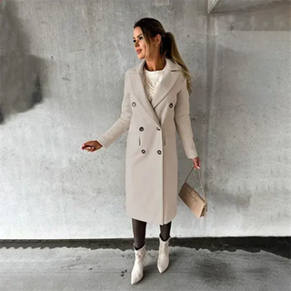 Women's Winter Trench Coat | Double-breasted with Notched Collar