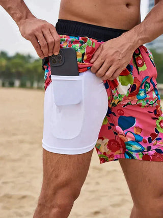 Herren Badeshorts mit Blumenmuster | Mit Kordelzug