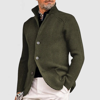 Men's cardigan with rib pattern | Stand-up collar