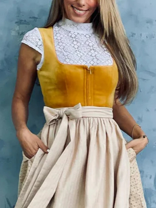 Dámské šaty Dirndl na Oktoberfest | Nátělník bez rukávů & midi zástěrová sukně