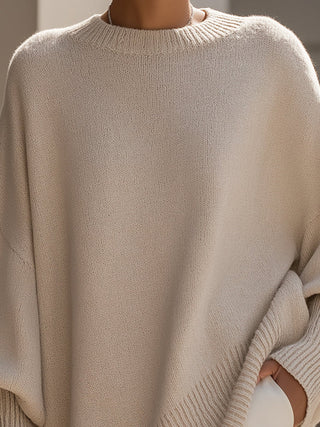 Damen Asymmetrischer Grobstrick Pullover | Fledermausärmel
