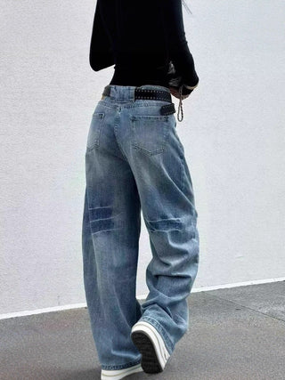 Damen Baggy Jeans Verwaschen Hoher Bund – Detailansicht