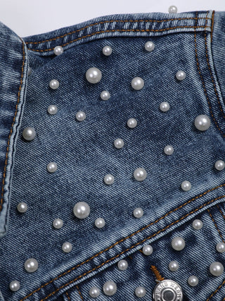 Chaqueta vaquera bordada para mujer | Con perlas