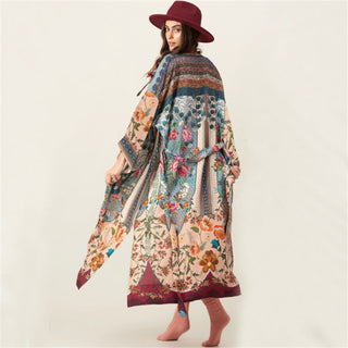 Damen Blumen Kimono Morgenmantel | Maxi